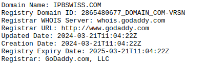 Whois entry showing that the company's domain was registered two months ago.