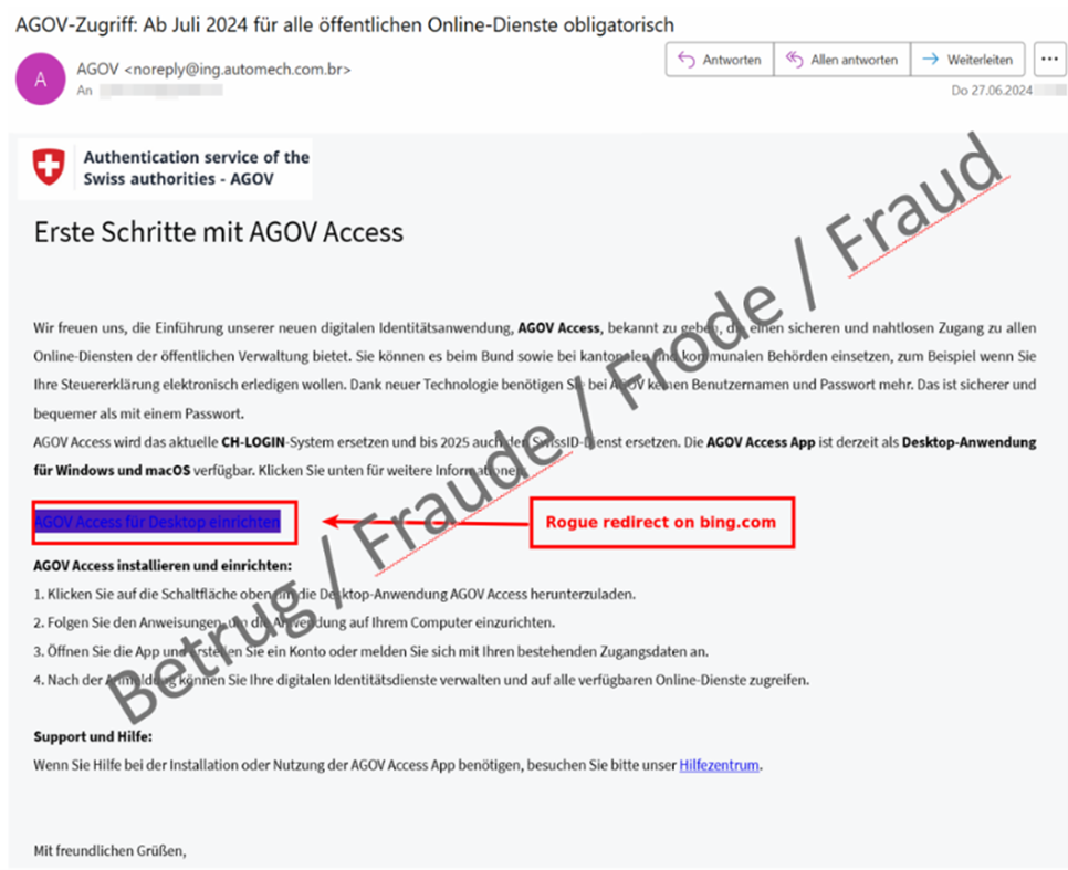 Capture d’écran de l’e-mail contenant le malware adressé au nom d’AGOV